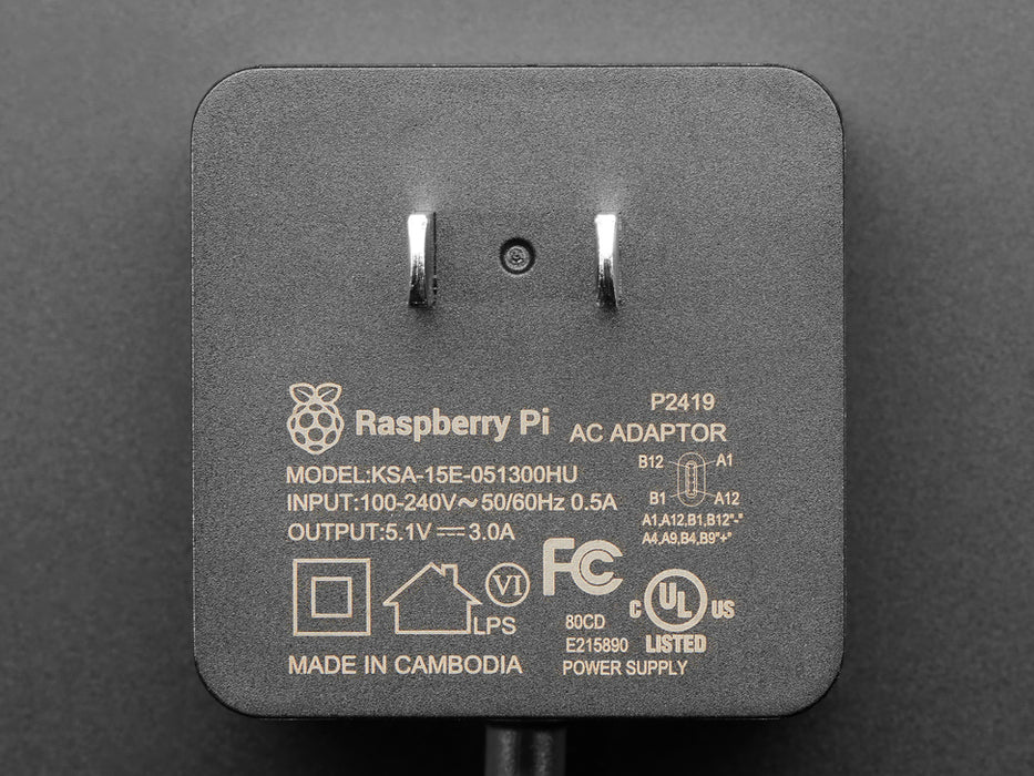 Raspberry Pi Power Supply 5.1V 3A with USB C - 1.5 meter long