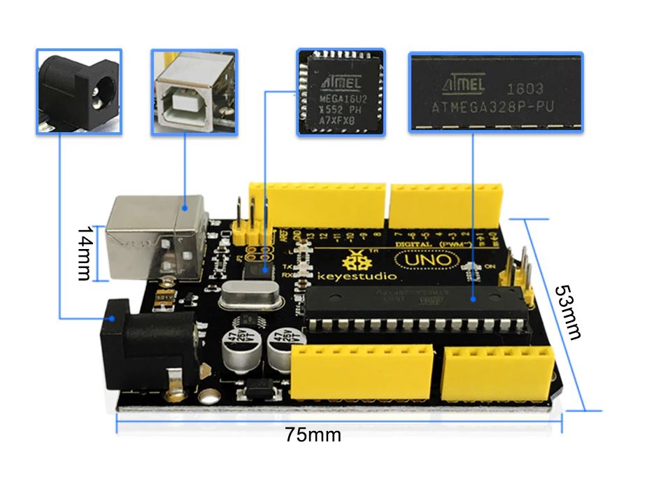 Arduino Uno R3 (Keyestudio) + USB Cable